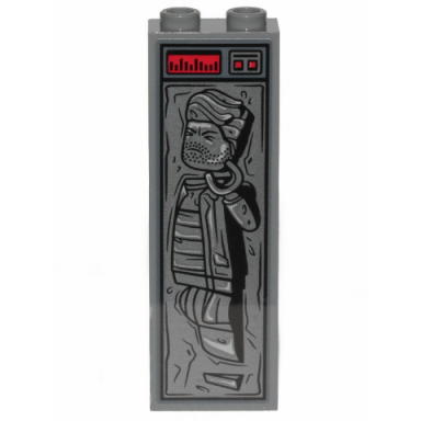 dark bluish gray brick 1 x 2 x 5 with human in carbonite with red buttons pattern sticker - set 75292
