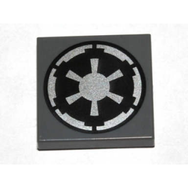 dark bluish gray tile 2 x 2 with black and silver sw imperial logo pattern