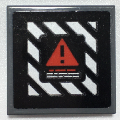 dark bluish gray tile 2 x 2 with red warning triangle on black and white danger stripes pattern sticker - set 70917