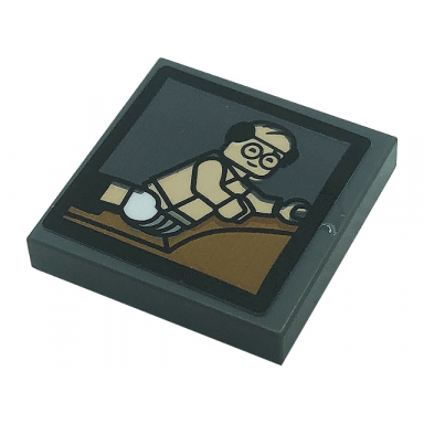 dark bluish gray tile 2 x 2 with george louis costanza minifigure posing in underwear pattern sticker - set 21328