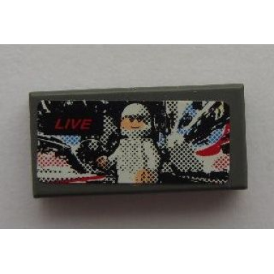 dark bluish gray tile 1 x 2 with white minifigure racer and live pattern sticker - set 8161