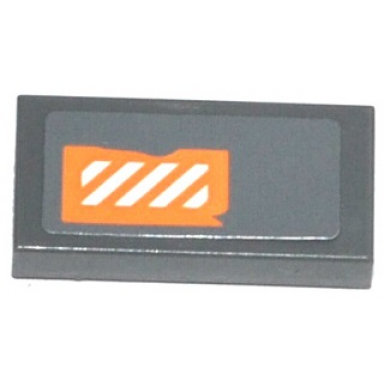 dark bluish gray tile 1 x 2 with orange and white danger stripes worn pattern sticker - set 75049