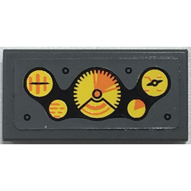 dark bluish gray tile 1 x 2 with yellow gauges pattern sticker - set 76034