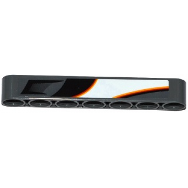 dark bluish gray technic liftarm thick 1 x 7 with air intake and red orange and white flame bottom pattern model right side sticker - set 42046