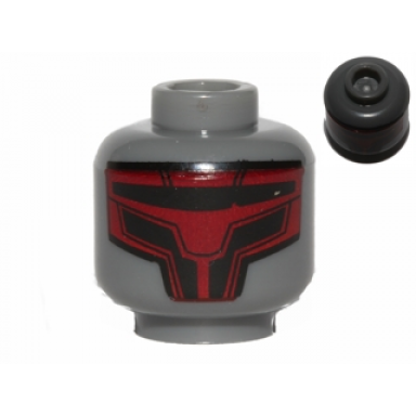 dark bluish gray minifigure head alien with dark red sith mask pattern sw darth revan