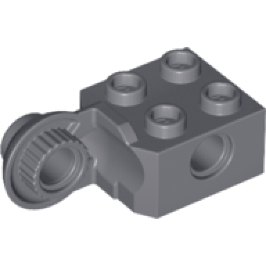 dark bluish gray technic brick modified 2 x 2 with pin hole and rotation joint ball half vertical