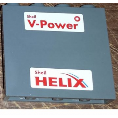 dark bluish gray panel 1 x 4 x 3 with side supports - hollow studs with red shell v-power and shell helix pattern stickers - set 30196