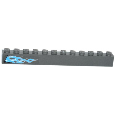 dark bluish gray brick 1 x 12 with dark azure and white flame pattern on left sticker - set 70129