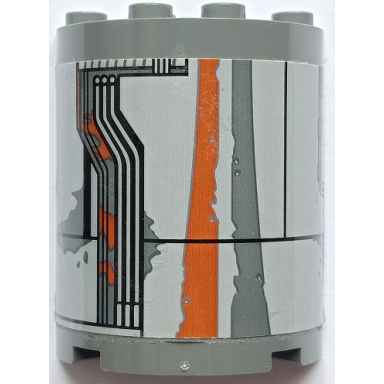 dark bluish gray cylinder half 2 x 4 x 4 with light bluish gray hull plates black lines pipes oil stains and dark orange rust marks pattern model left side sticker - set 75178