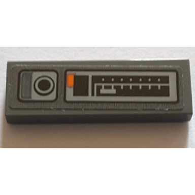 dark bluish gray tile 1 x 3 with control panel and black button pattern model right side sticker - set 75144