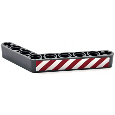 dark bluish gray technic liftarm modified bent thick 1 x 9 6 - 4 with red and white danger stripes pattern model right side sticker - set 42080