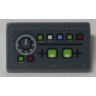 dark bluish gray slope 30 1 x 2 x 2 3 with knob lights and buttons pattern sticker - set 70919