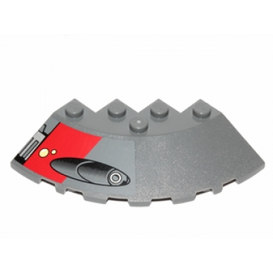 dark bluish gray brick round corner 6 x 6 with slope 33 edge facet cutout with missile launcher pattern left sticker - set 75001