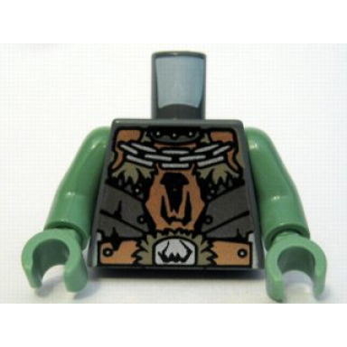 dark bluish gray torso castle fantasy era armor with chain necklace and large belt pattern sand green arms sand green hands