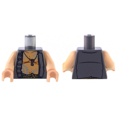 dark bluish gray torso potc vest open over chest with tattoos and key pattern light nougat arms light nougat hands