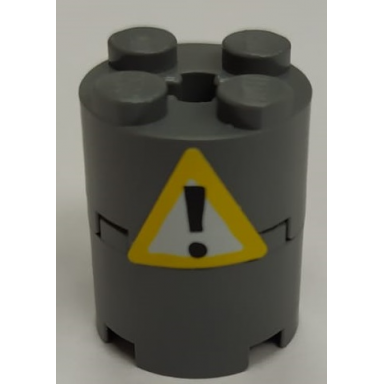 dark bluish gray stickered assembly 2 x 2 x 2 with black exclamation mark on yellow and white warning triangle pattern sticker - set 4981 - 2 brick round 2 x 2 with axle hole