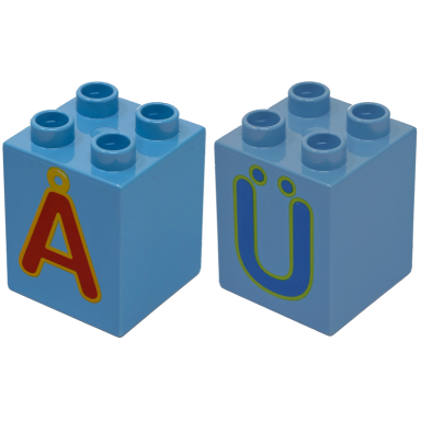 medium blue duplo brick 2 x 2 x 2 with letter u umlaut pattern