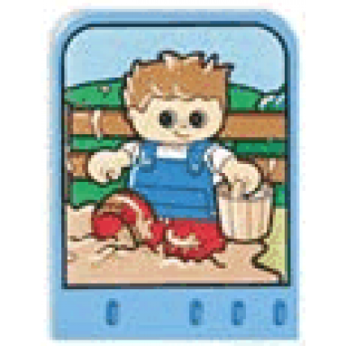 story builder farmyard fun card with boy in mud carrying bucket of water pattern