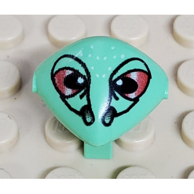 medium green minifigure head modified martian with clip with red eyes pattern