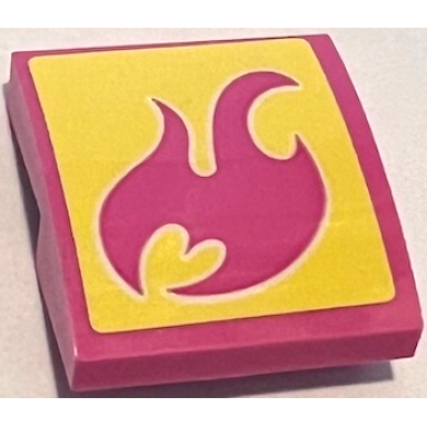 dark pink slope curved 2 x 2 x 2 3 with dark pink flame on bright light yellow background pattern sticker - set 41383