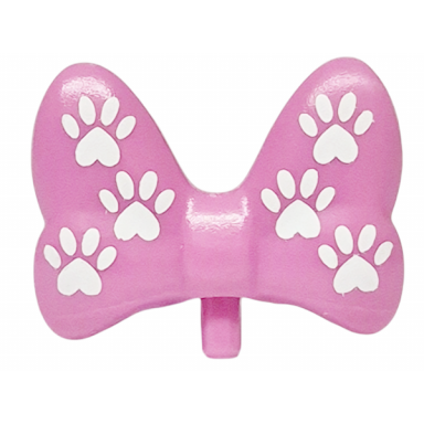 dark pink minifigure bow large with small pin with white paw prints on front and back pattern