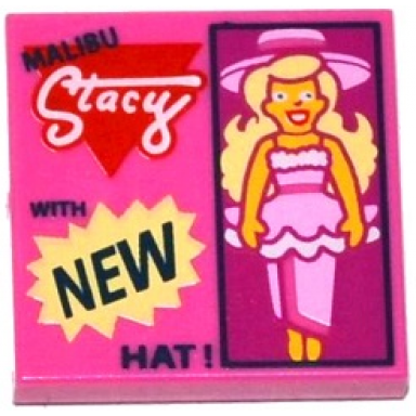 dark pink tile 2 x 2 with doll and malibu stacy with new hat! pattern