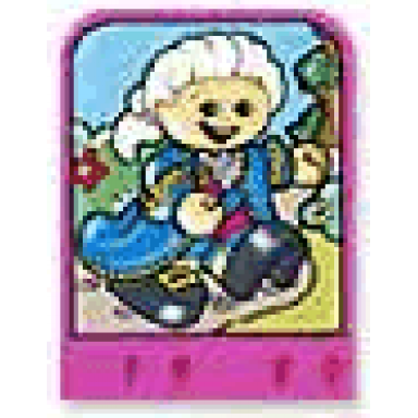 dark pink story builder pink palace card with man in blue cape pattern