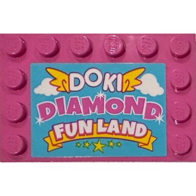 dark pink tile modified 4 x 6 with studs on edges with doki diamond fun land pattern sticker - set 41456