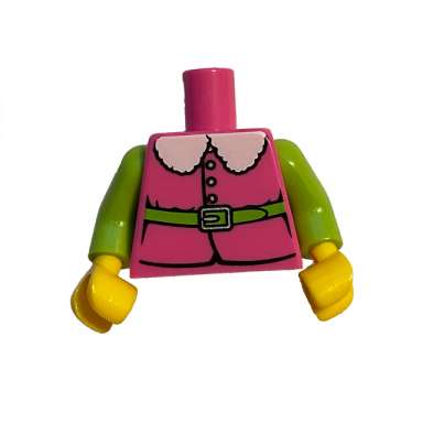 dark pink torso jacket with fur collar and lime belt pattern bam lime arms yellow hands