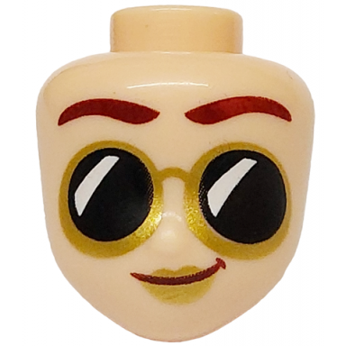 light nougat mini doll head friends with dark red eyebrows and mouth gold lips and sunglasses with black lenses pattern