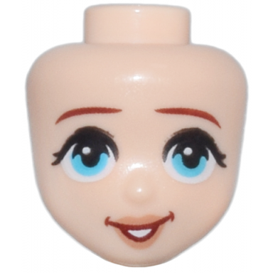 light nougat mini doll head friends with thin dark red eyebrows medium azure eyes nougat lips and open mouth smile pattern