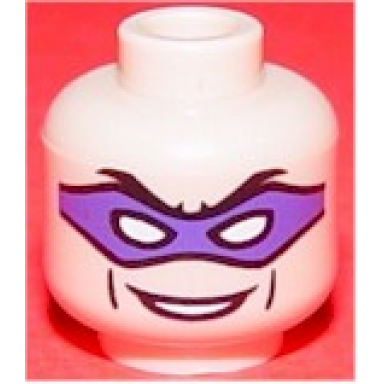 light nougat minifigure head male purple eye mask with eye holes black eyebrows and smile pattern the riddler