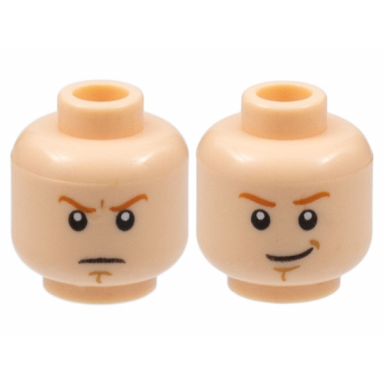 light nougat minifigure head dual sided dark orange eyebrows medium nougat chin dimple angry frown smirk pattern