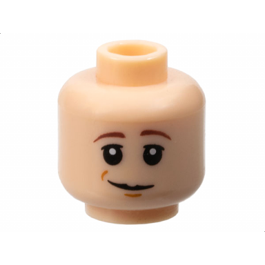 light nougat minifigure head reddish brown eyebrows upper eyelids dark orange chin dimple lopsided grin pattern