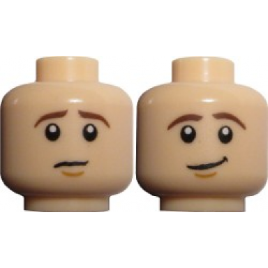 light nougat minifigure head dual sided lotr frodo brown eyebrows worried lopsided smile pattern