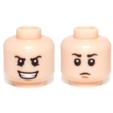 light nougat minifigure head dual sided black eyebrows open mouth evil grin closed mouth sad pattern sw young boba fett