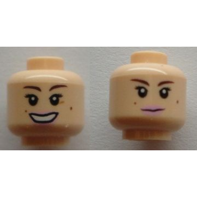 light nougat minifigure head dual sided female brown eyebrows beauty marks pink lips closed mouth open mouth pattern sw padme amidala
