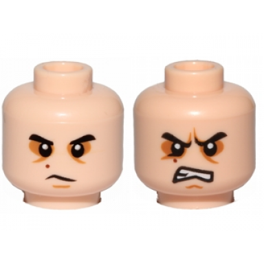 light nougat minifigure head dual sided sw black eyebrows sunken eyes red beauty mark mole concerned angry pattern kylo ren