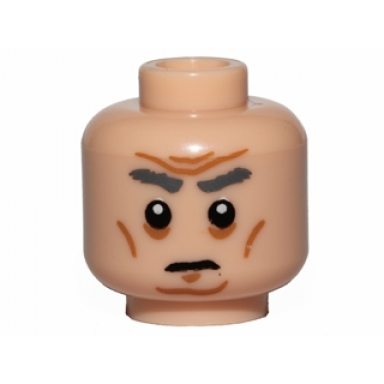 light nougat minifigure head dark bluish gray bushy eyebrows medium nougat cheek lines chin dimple and wrinkles furrowed brow stern pattern
