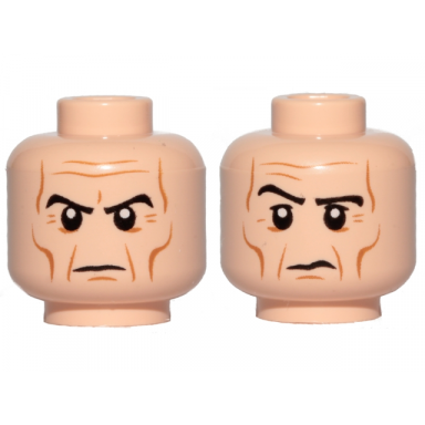 light nougat minifigure head dual sided black eyebrows dark orange wrinkles stern raised right eyebrow pattern grand moff tarkin