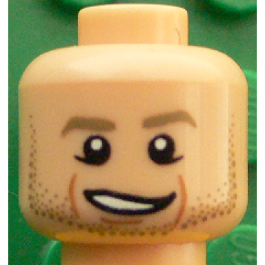 light nougat minifigure head dark tan eyebrows stubble chin dimple cheek lines open smile pattern marco reus