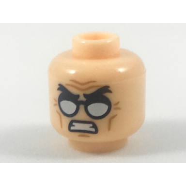 light nougat minifigure head black angry eyebrows silver glasses gritted teeth pattern