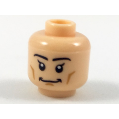 light nougat minifigure head black eyebrows and eyes with single eyelashes broad grin pattern