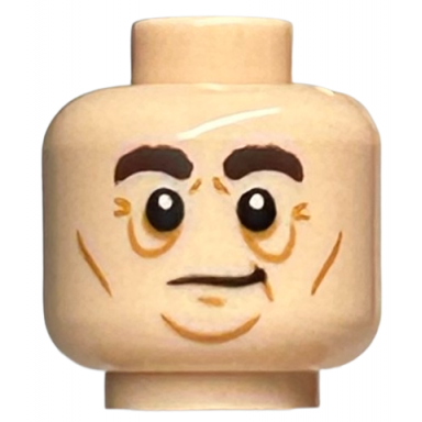 light nougat minifigure head dark brown bushy eyebrows medium nougat contour lines and chin pattern