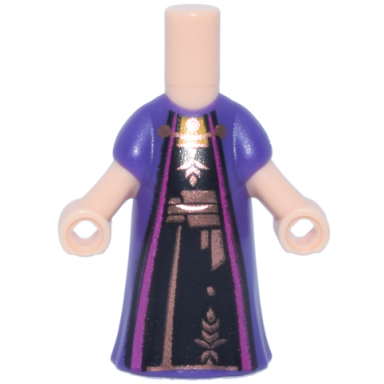 micro doll body with molded dark purple dress and printed magenta robe trim over black dress with copper clasp grain and sash pattern