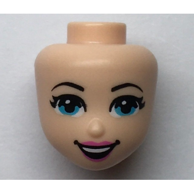 light nougat mini doll head friends with medium azure eyes dark pink lips and open mouth smile with top teeth pattern