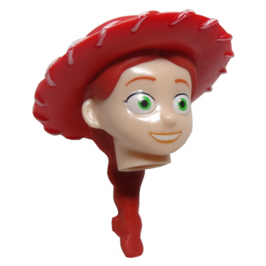 light nougat minifigure head modified female with red hat and ponytail pattern jessie