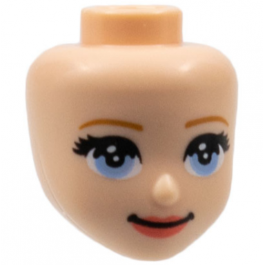light nougat mini doll head friends with medium nougat eyebrows bright light blue eye coral lips closed mouth pattern
