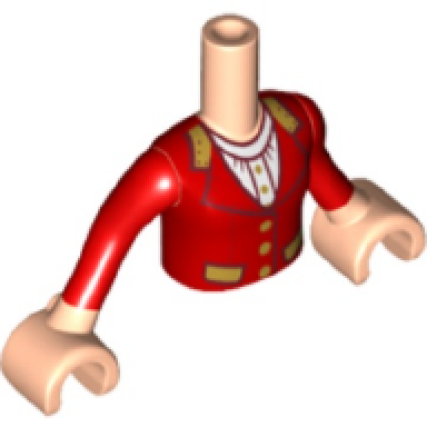 light nougat torso mini doll girl red jacket with white shirt and gold buttons and trim pattern light nougat arms with hands with red long sleeves