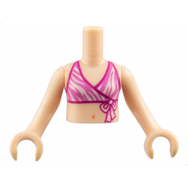 light nougat torso mini doll girl dark pink and white bikini top with magenta edges pattern light nougat arms with hands